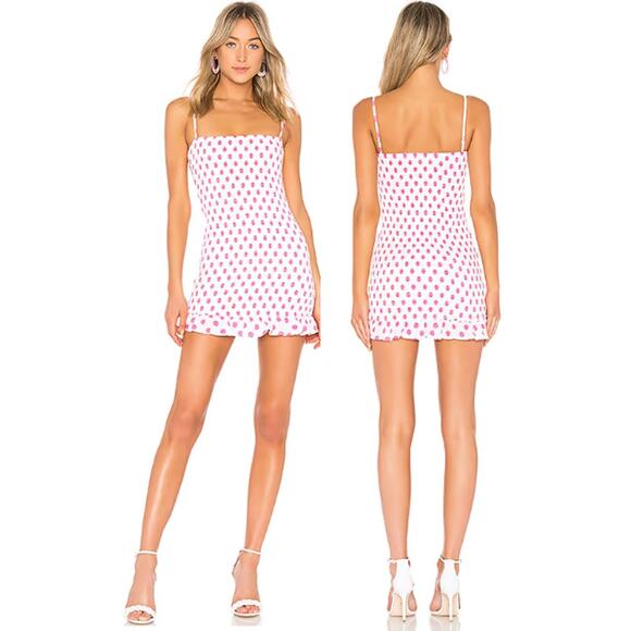 Lovers + Friends Dresses & Skirts - NWOT Lovers + Friends Burson Polka Dot Smcoked Mini Dress Hot Pink Size Small